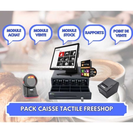 PACK CAISSE TACTILE FREESHOP AVEC SCANNER CODE BARRES